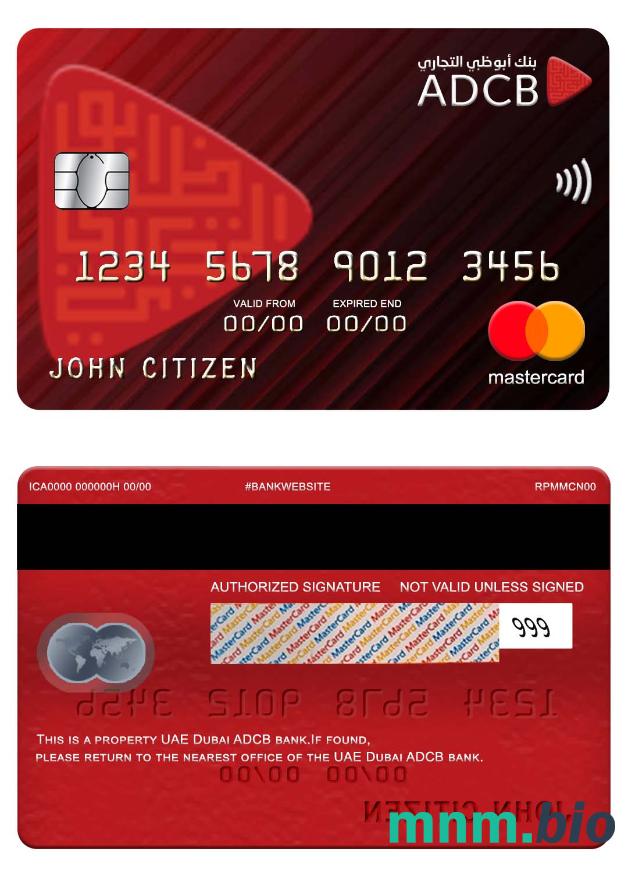 UAE Dubai ADCB bank przykład karty mastercard w formacie PSD
